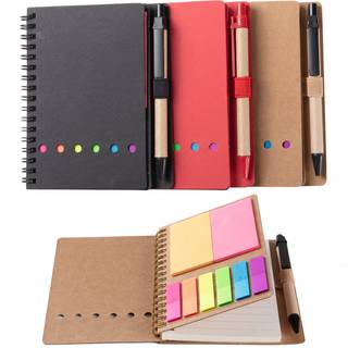 Wilfans 3 pakker spiral notebook Steno Pads foret Notepad med pen i Holder Sticky Notes Page Mark?r Farvede indeks Faner Flag 4,73 """" X5.9 """" Kra
