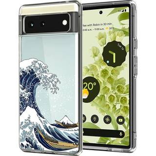 UNOV Pixel 6 Case Clear med Design Soft TPU -st?dabsorption Slim pr?get m?nsterbeskyttende bagd?kning til Pixel 6 5G 6,4 tommer (Great Wave)