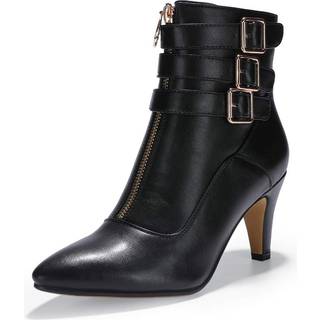IDIFU Kvinders sp?nde stropp Ankelst?vler 3 tommer pegede t? lynl?s h?le kjole jeans st?vler (sort 7,5 m US)