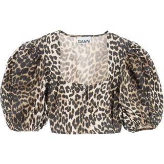 Ganni Leopard-printed cotton crop top - multicoloured - XL