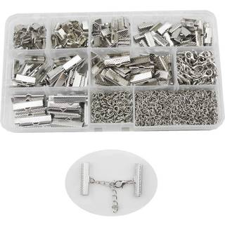 INSPIRELLE 100 s?t forskellige st?rrelser Rhodium ender for b?ndarmb?nd Bogm?rke Making Crimps Kit med hummerl?s og k?deforl?ngere