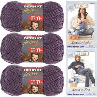 Bernat Softee Chunky Yarn Super Voluminy #6 3 Skeins Dark Mauve Bundle 28323