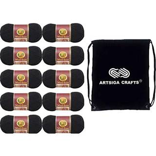 Lion Brand Wool Easy Black 620-153 (10-SKEINS-Samme farvestof) Bundne Medium #4 Akryl uldgarn til hækling og strikning med projektpose