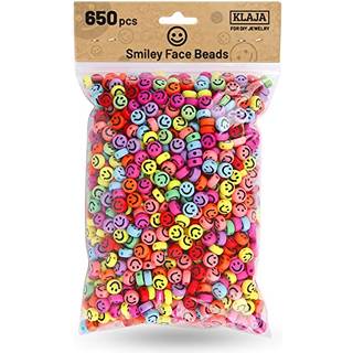 650 stk. Smiley Face Beads 7x4 mm Big Pack | Blandede farverige perler glade ansigtsperler til DIY smykker armb?nd ?rering halsk?de h?ndv?rksprod