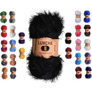 Lukche Eyelash Fun Fur Yarn Premium 100% Polyester 164 yds (150 mt) 3,53 oz (100 gr) Farverig h?klet garn DIY h?ndstrikning. (Sort 1 Skein)