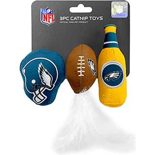 Bedste Plush Cat Toy NFL Philadelphia Eagles komplet s?t med 3 stykker kat leget?j fyldt med frisk catnip. Inkluderer: 1 hjelmkatleget?j 1 fodbol