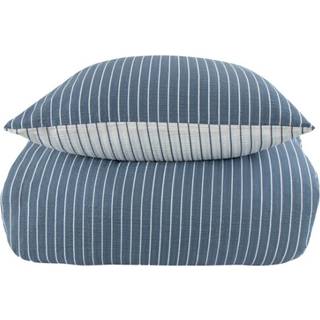 Bæk og Bølge dobbelt sengetøj 200x220 cm - Blåt sengesæt med striber i vendbart design - 100% bomuld - Krepp sengelinned - By Night