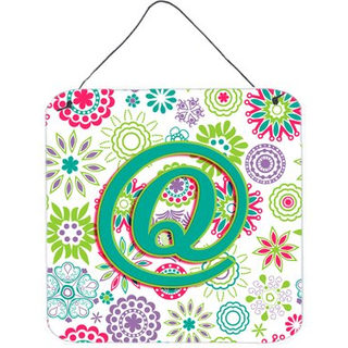 """" Caroline's Treasures Letter Q Blomster Pink Teal Green Initial med væg eller dør hængende tryk 6 x 6 """" """" """"