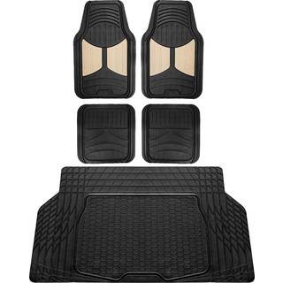 FH Group Monster Eye Full Set Rubber Floor Mats W. Trimmabel vinyl bagagerum foring/fragtmåtte Black- Fit Most Car Truck SUV eller Van (beige/sor