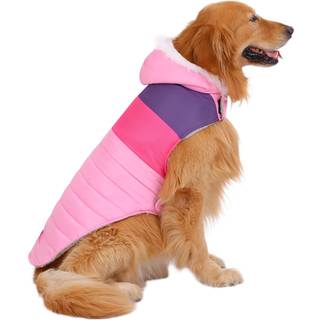 HDE Hundepufferjakke Fleeceforet Varm Hundeparka Vinterfrakke med selehul Pink Stripe - XXL