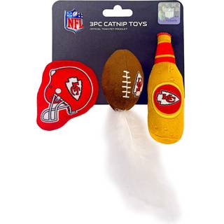 Bedste Plush Cat Toy - NFL Kansas City Chiefs komplet sæt med 3 stykker kat legetøj fyldt med frisk catnip. INCLD: 1 hjelmkatlegetøj 1 fodboldkat