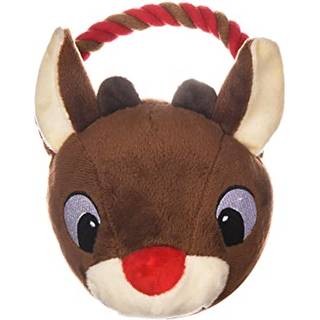 Rudolph den røde næse rensdyr reb hovedhund legetøj - plys tyggetrop | Julhundelegetøj til lette til mellemstore tyggere - trækkraft 7,5 tommer