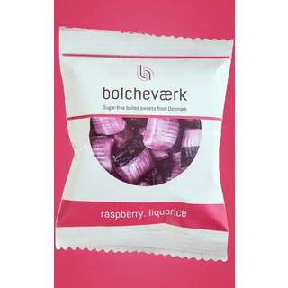 Hindbær og Lakrids - Sukkerfri bolcher i flowpack