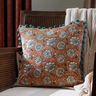 Paoletti Paoletti Orange Salisa Floral 100% Cotton Velvet Polyester Filled Cushion