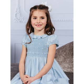 Trotters London Trotters London Blue Willow Rose Hand Smocked 100% Cotton Dress - 2 Years (92cm)