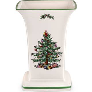 Spode juletr? firkantet vase 8 tommer vase til blomst og jul d? Cor bord midtpunkt lavet af fin fajance opvaskemaskine sikker
