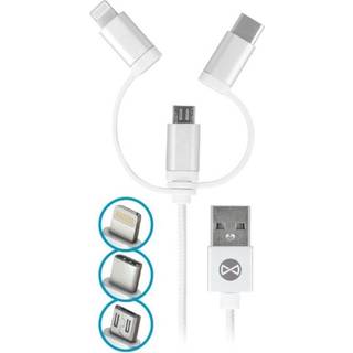 Forever USB 3-i-1-kabel, nylon, microUSB, USB til iPhone & USB type-C