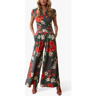 Hot Squash HotSquash Black Pin Striped Floral Wide Leg Jumpsuit