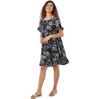 Roman Roman Black Paisley Floral Tiered Smock Dress