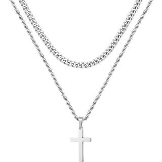 Kryds halsk?de til m?nd herre kryds halsk?der rustfrit st?l kryds halsk?de lagdelt rebk?de kryds pendel halsk?de til m?nd 20-22 tommer halsk?de v