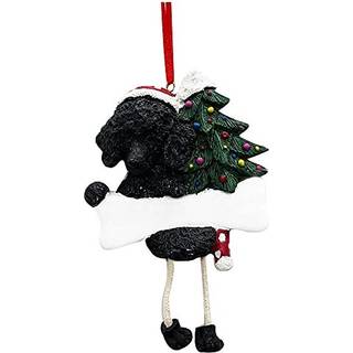 Poodle Ornament sort med unikke """" dinglende ben """" h?ndmalet og let personlig julepynt