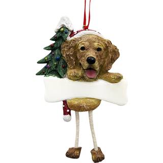Golden Retriever ornament med unikke """" dinglende ben """" h?ndmalet og let personlig julepynt