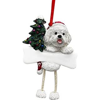 Bichon Frize Ornament med unikke """" dinglende ben """" h?ndmalet og let personlig julepynt