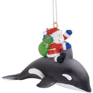 Cape Shore Santa Claus Riding Orca Whale Levering af gaver juleferie ornament