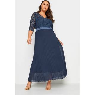 Yours Curve Yours Curve Blue Lace Wrap Pleated Maxi Dress