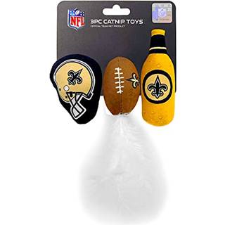 Bedste Plush Cat Toy: NFL New Orleans Saints komplet sæt med 3 stykker kat legetøj fyldt med frisk catnip. Inkluderer: 1 hjelmkatlegetøj 1 fodbol