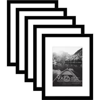 AMERICANFLAT 9X12 Billedramme i sort - S?t med 5 - Viser 6x8 med MAT og 9X12 uden Mat - med Plexiglass -cover Sawtooth h?ngende hardware til vand