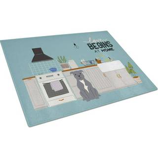 Caroline's Treasures CK7750LCB Blue Staffordshire Bull Terrier Kitchen Scene Glass Cutting Board Stor dekorativt tempereret glasskæreskæring og s