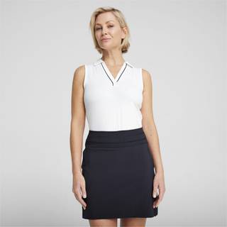Women&#39;s Puma CLOUDSPUN Piped Sleeveless Golf Polo T-Shirt, White T-Shirt, Size L T-Shirt, Clothing - White Glow - L