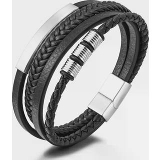 Flerlags vævet læderarmbånd med rustfri stålspænde