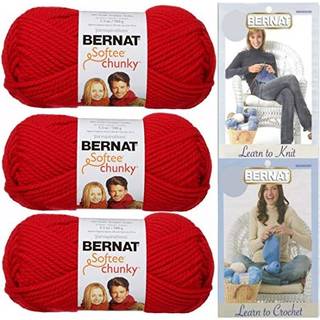 Bernat Softee Chunky Yarn Bundle Super Voluminy No. 6 3 Skeins Berry Red 28705
