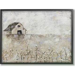 Stupell Industries Barn Uhyggelige landskab Bomuldsfelt Floraler designet af Britt Hallowell Black Framed Wall Art 11 X 14 Beige