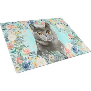Caroline's Treasures CK3392LCB British Shorthair Spring Flowers Glass Cutting Board Stor dekorativt tempereret glasskæreskæring og serveringsplad