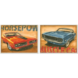 Stupell hjem d? Cor r?d og bl? vintage muskelbiler 2 stk v?g plaque kunst s?t 10 x 0,5 x 15 stolt fremstillet i USA