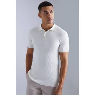 Mens Cream Muscle Short Sleeve Ribbed Polo
