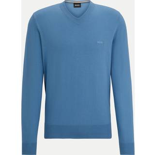 Sweater med V-hals i ren bomuld med broderet logo