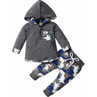 Tepuce 6-9 m?neders dreng t?j Toddler Infant Boys Girls Lang?rmet Camouflage Dinosaur Pocket Hoodie Tops + Pants Outfit Set 2pcs Gr?n dinosaur 6-
