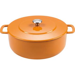 Støbejernsstegepande med 2 håndtag, orange, 28 cm.