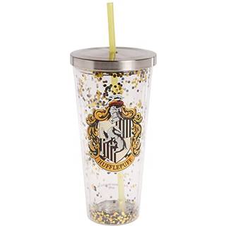 Spoontiques - Harry Potter Tumbler - Hufflepuff Glitter Cup med halm - 20 oz - Akryl - Gul