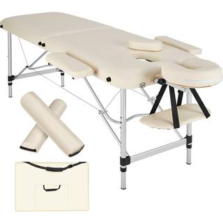 Massagebriks med 2 zoner, polstring, massageruller og aluminiumsstel - beige