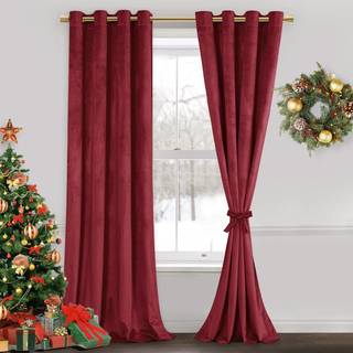 Jiuzhen Red Velvet Curtains 96 tommer - Bl?d fl?jl Blackout Grommet gardiner Termisk isoleret st?j Reducerende vinduesgardiner til fest/bryllup 5