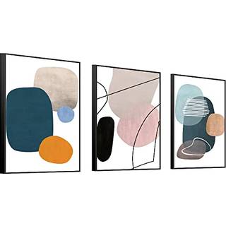 Mplong vægkunst 3 stykker indrammede dekorative malerier abstrakt enkel orange hvidblå og andre farveblokke vægkunst lærred prints vægdekor gaver