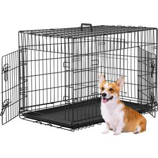FDW Hundebur Hundekennelbur med dobbeltdr 36 tommer sammenfoldelig metaltrdshundebur med aftagelig bakke og skillepanel kledyrsbur til mellems