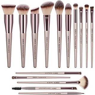 Zoreya Makeup Brushes 15 PCS Professionel Premium Synthetic Brush Set Foundation Concealer Eyeshadow Blush Makeup Brush Set (Champagne Gold)