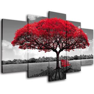 Aoshdart Red Tree Canvas Wall Art Living Room Decor-Nature Wall Art-Red og Black Forest Wall Pictures-Canvas Prints Landskab Maling Moderne kunst