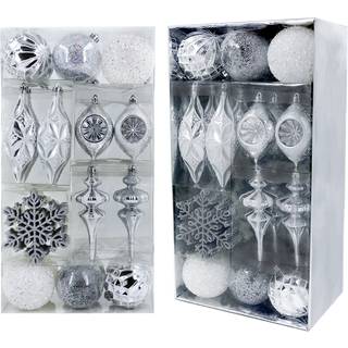 Valery Madelyn Christmas Ball Ornaments 50ct White and Silver Shatterproof Christmas Tree Decorations Set Elegant Hanging Ornament för Xmas Trees